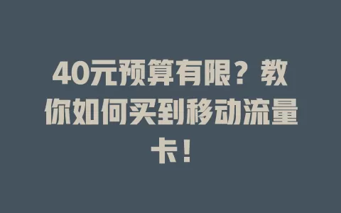 40元预算有限？教你如何买到移动流量卡！