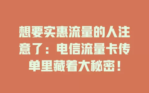 想要实惠流量的人注意了：电信流量卡传单里藏着大秘密！
