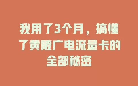 我用了3个月，搞懂了黄陂广电流量卡的全部秘密