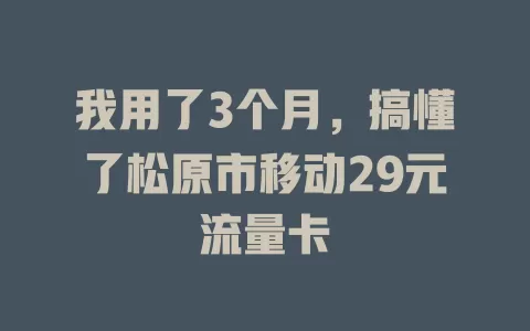 我用了3个月，搞懂了松原市移动29元流量卡