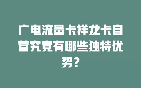 广电流量卡祥龙卡自营究竟有哪些独特优势？