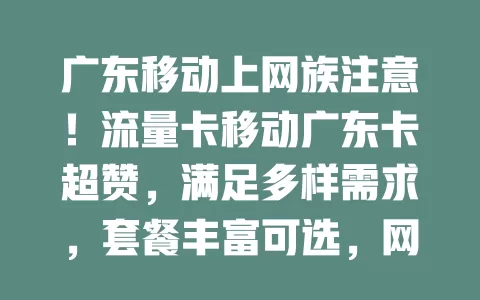 广东移动上网族注意！流量卡移动广东卡超赞，满足多样需求，套餐丰富可选，网络覆盖广信号强