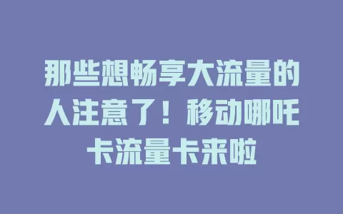 那些想畅享大流量的人注意了！移动哪吒卡流量卡来啦