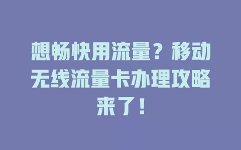 想畅快用流量？移动无线流量卡办理攻略来了！