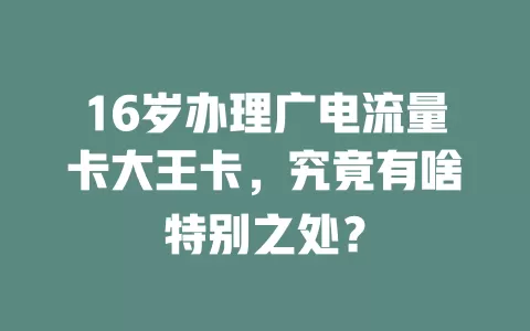 16岁办理广电流量卡大王卡，究竟有啥特别之处？