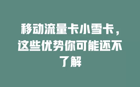 移动流量卡小雪卡，这些优势你可能还不了解
