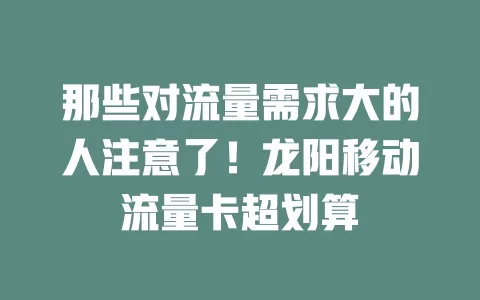 那些对流量需求大的人注意了！龙阳移动流量卡超划算