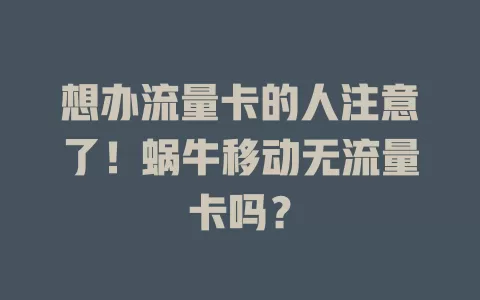 想办流量卡的人注意了！蜗牛移动无流量卡吗？