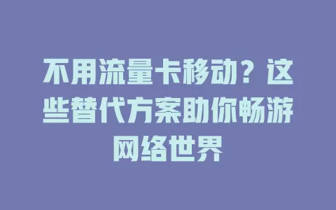 不用流量卡移动？这些替代方案助你畅游网络世界