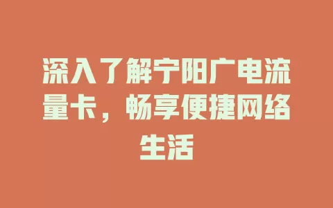 深入了解宁阳广电流量卡，畅享便捷网络生活