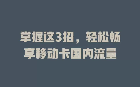 掌握这3招，轻松畅享移动卡国内流量