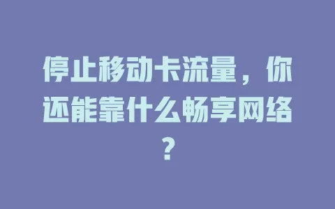 停止移动卡流量，你还能靠什么畅享网络？