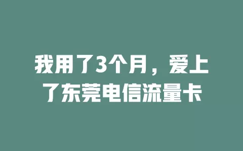 我用了3个月，爱上了东莞电信流量卡