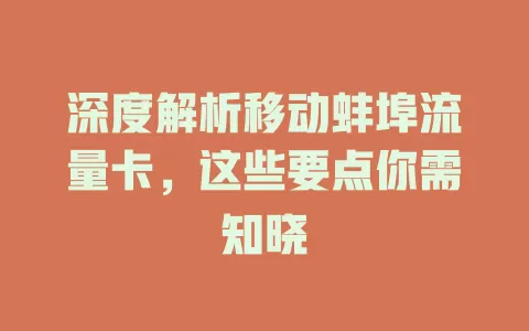 深度解析移动蚌埠流量卡，这些要点你需知晓