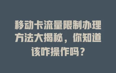 移动卡流量限制办理方法大揭秘，你知道该咋操作吗？