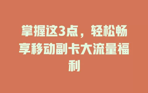 掌握这3点，轻松畅享移动副卡大流量福利