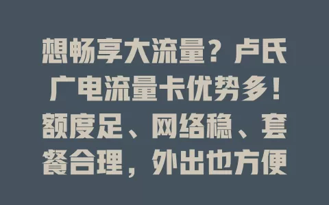 想畅享大流量？卢氏广电流量卡优势多！额度足、网络稳、套餐合理，外出也方便，价格有竞争力，快来试试！