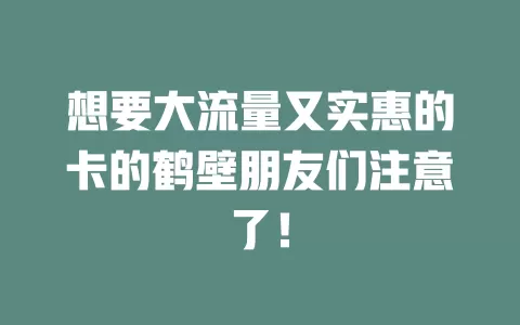 想要大流量又实惠的卡的鹤壁朋友们注意了！