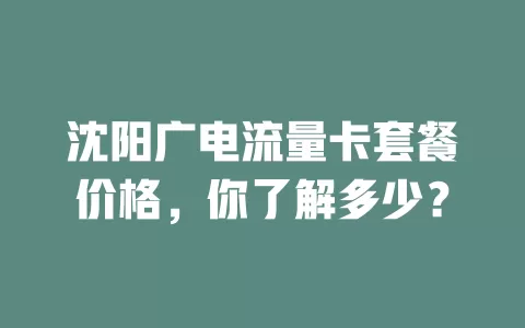 沈阳广电流量卡套餐价格，你了解多少？