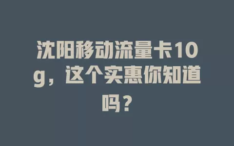 沈阳移动流量卡10g，这个实惠你知道吗？