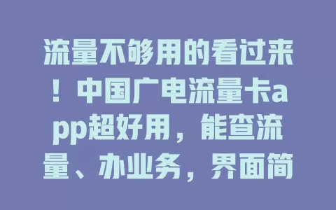 流量不够用的看过来！中国广电流量卡app超好用，能查流量、办业务，界面简洁易上手，还能灵活管流量，解决流量难题就靠它