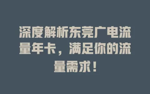 深度解析东莞广电流量年卡，满足你的流量需求！