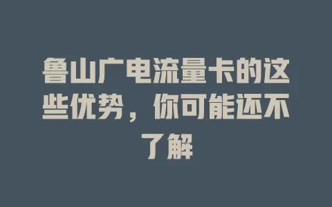鲁山广电流量卡的这些优势，你可能还不了解