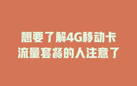 想要了解4G移动卡流量套餐的人注意了