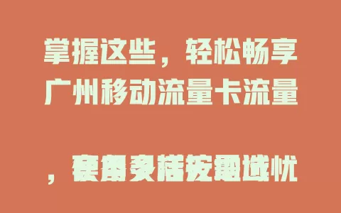 掌握这些，轻松畅享广州移动流量卡流量

套餐多样按需选，使用灵活无地域忧，保障服务超贴心