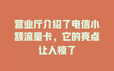 营业厅介绍了电信小额流量卡，它的亮点让人惊了