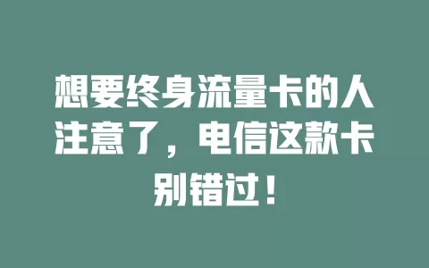 想要终身流量卡的人注意了，电信这款卡别错过！