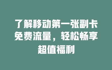 了解移动第一张副卡免费流量，轻松畅享超值福利