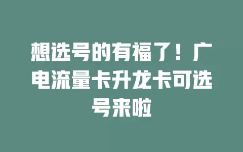 想选号的有福了！广电流量卡升龙卡可选号来啦