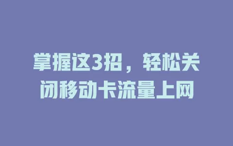 掌握这3招，轻松关闭移动卡流量上网