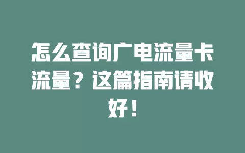 怎么查询广电流量卡流量？这篇指南请收好！