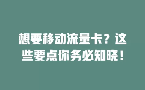 想要移动流量卡？这些要点你务必知晓！
