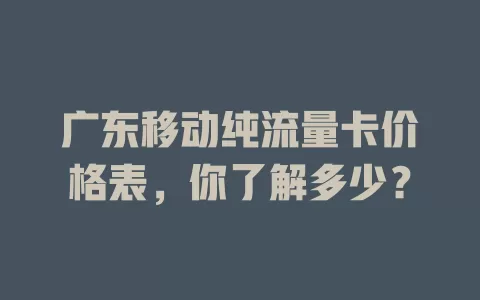 广东移动纯流量卡价格表，你了解多少？