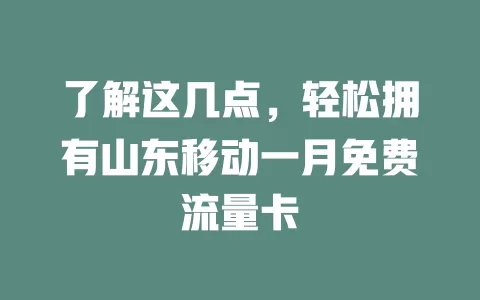 了解这几点，轻松拥有山东移动一月免费流量卡