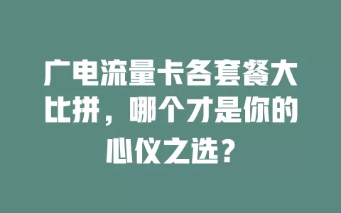 广电流量卡各套餐大比拼，哪个才是你的心仪之选？
