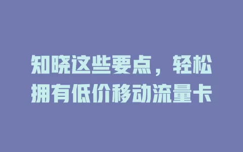 知晓这些要点，轻松拥有低价移动流量卡