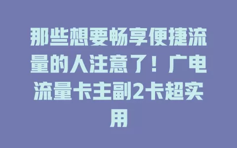 那些想要畅享便捷流量的人注意了！广电流量卡主副2卡超实用