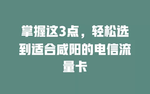 掌握这3点，轻松选到适合咸阳的电信流量卡