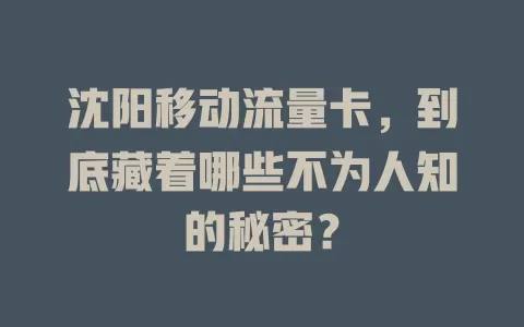 沈阳移动流量卡，到底藏着哪些不为人知的秘密？
