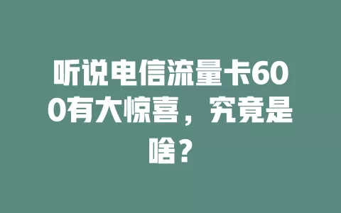 听说电信流量卡600有大惊喜，究竟是啥？