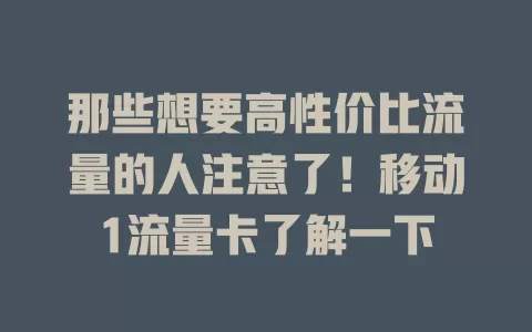 那些想要高性价比流量的人注意了！移动1流量卡了解一下
