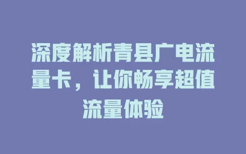 深度解析青县广电流量卡，让你畅享超值流量体验
