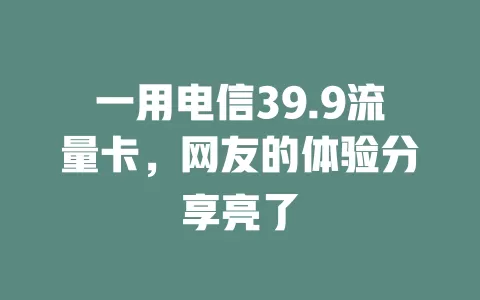一用电信39.9流量卡，网友的体验分享亮了