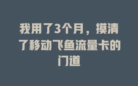 我用了3个月，摸清了移动飞鱼流量卡的门道