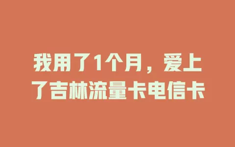 我用了1个月，爱上了吉林流量卡电信卡