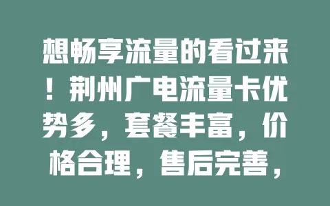 想畅享流量的看过来！荆州广电流量卡优势多，套餐丰富，价格合理，售后完善，解决你的流量烦恼